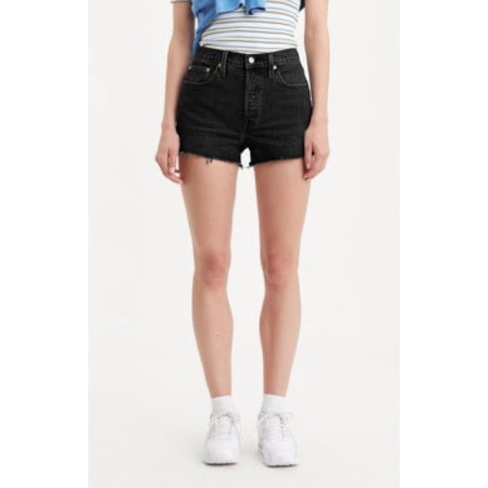 Levi's 501 Original Short High Rise Raw Hem Black Spring Summer 100% Cotton